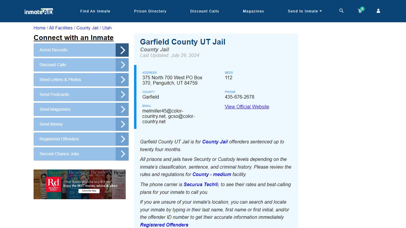 Garfield County UT Jail - Inmate Locator