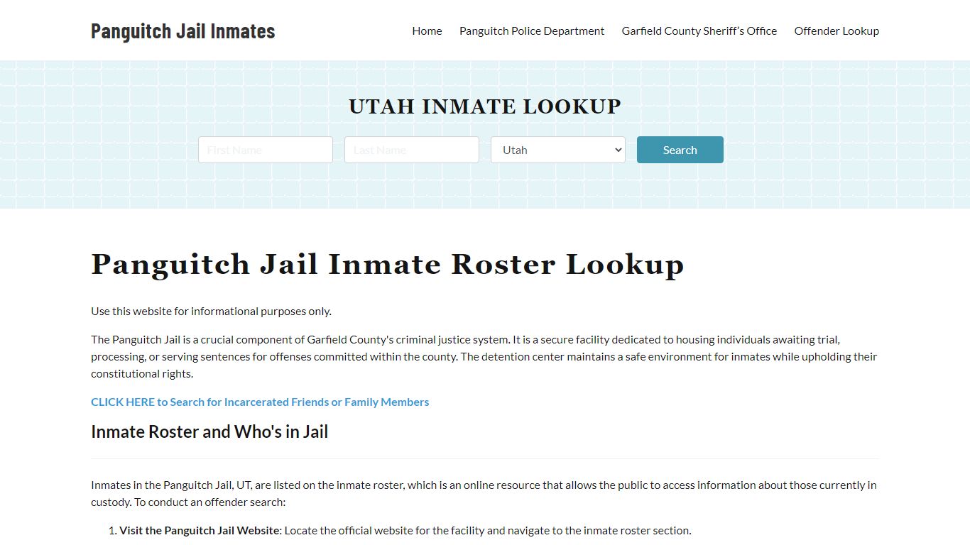 Panguitch Jail Inmate Roster, Garfield County, UT, Offender Search